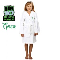 Alien Force Design & Custom Name Embroidery on Kids Hooded Bathrobe